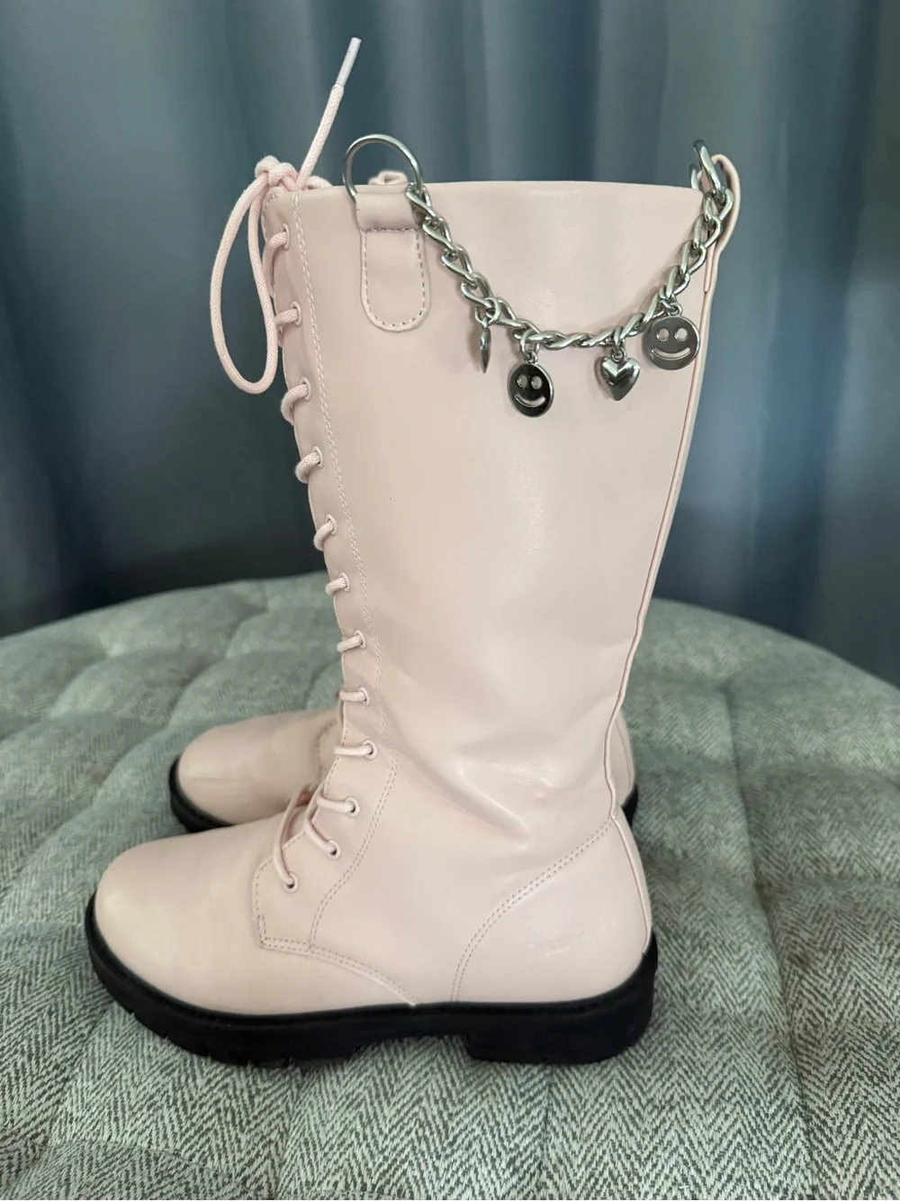 Women’s Lace-Up Knee-High Boots in Pale Pink